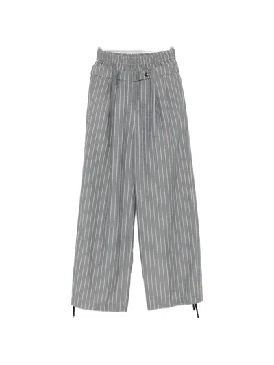 White Sand Pinstripe Drawstring-cuff Trousers In Gray