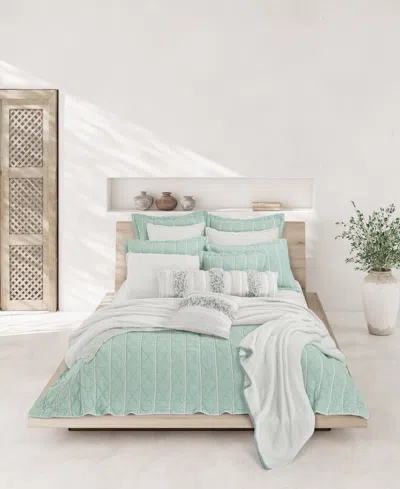 White Sand Playa Cotton Coverlet, Full/queen In Aqua