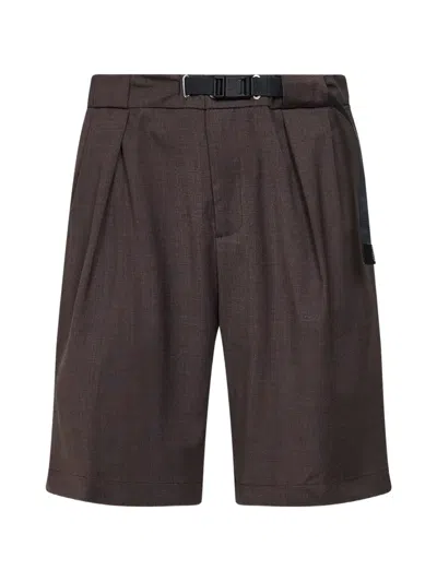 White Sand Pleated Belt Shorts In Brown