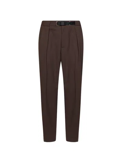 White Sand Pleated Belted Trousers In Brown