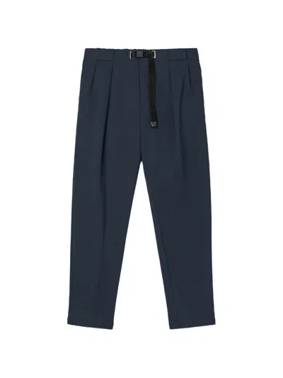 White Sand Pleated Belted Trousers In Blue
