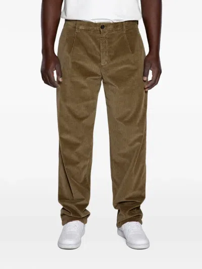 White Sand Pleated Corduroy Trousers In Green