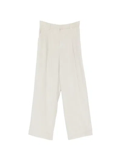 White Sand Pleated Corduroy Trousers In Gray