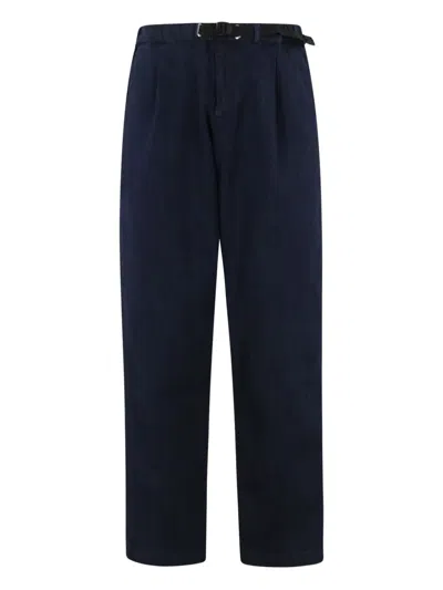 White Sand Pleated-front Cotton Trousers In Blue