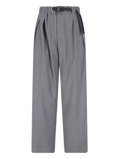 White Sand Pleated Wide-leg Belted Trousers In Gray