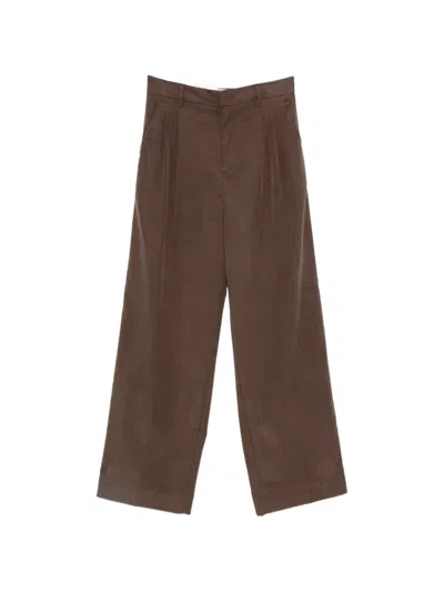 White Sand Pleated Wide-leg Trousers In Brown