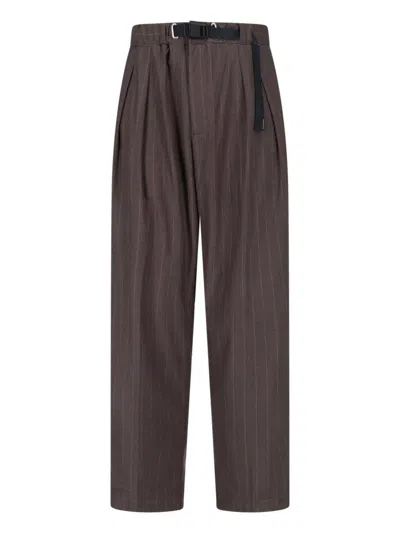 White Sand Pleated Wide-leg Trousers With Belt In Brown