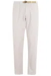 White Sand Relaxed Fit Beige Cotton-elastane Pants With Adjustable Interior Belt In White