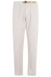 White Sand Relaxed Fit Beige Cotton-elastane Pants With Adjustable Interior Belt In White