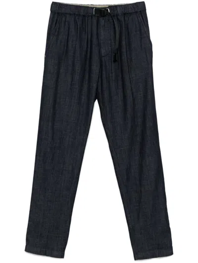 White Sand Relaxed Fit Blue Trousers With Textured Fabric