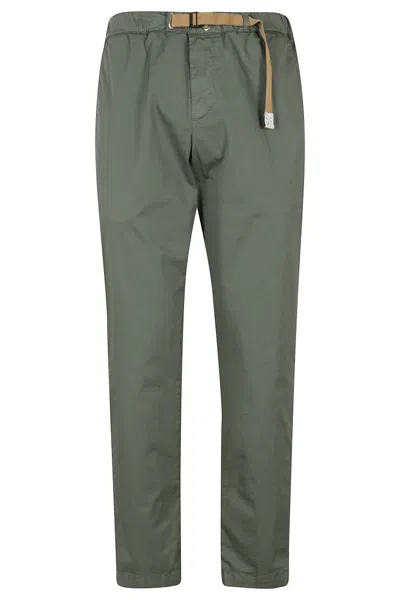 White Sand Relaxed Fit Pants With Elasticized Waistband In Green