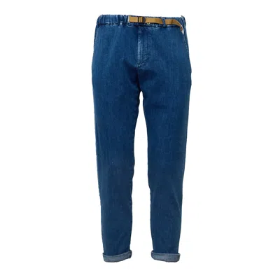White Sand Relaxed-fit Denim Pants With Buckle And Stone Details In Blue