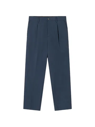 White Sand Sammy Military Pleated Twill Trousers In Blue