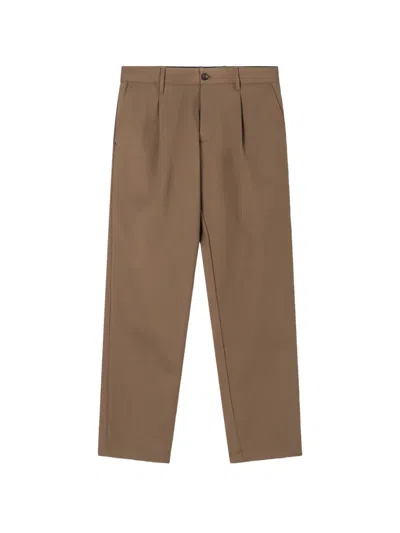 White Sand Sammy Pleated Twill Trousers In Brown