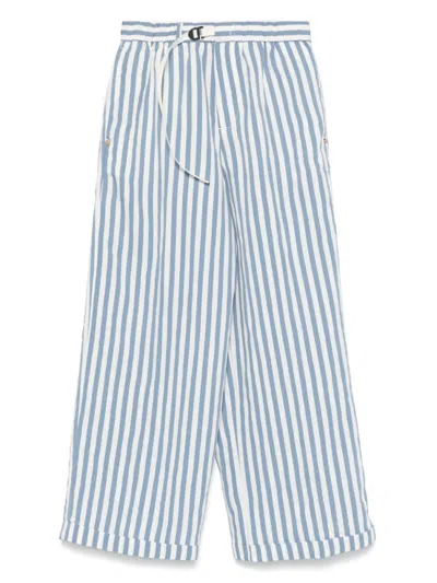 WHITE SAND SKY BLUE STRIPED WIDE-LEG TROUSERS