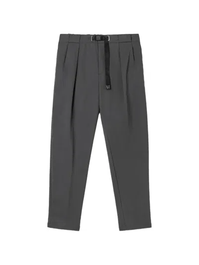White Sand Steve Pleated Twill Trousers In Gray