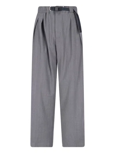 White Sand Straight-leg Belt Trousers In Gray