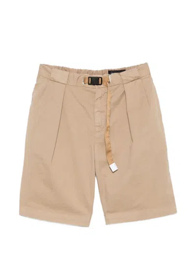 White Sand Stretch Cotton Bermuda Shorts In Beige With Belt  In Brown