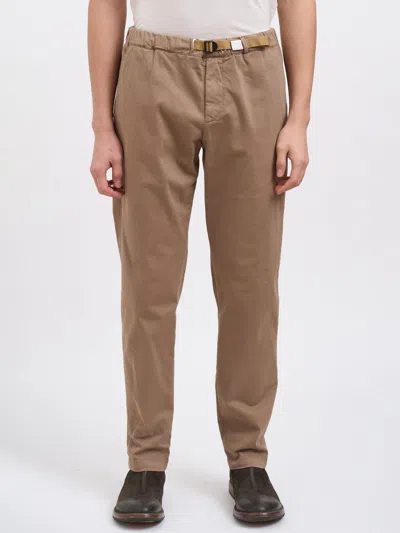 White Sand Stretch Cotton Trousers In Brown