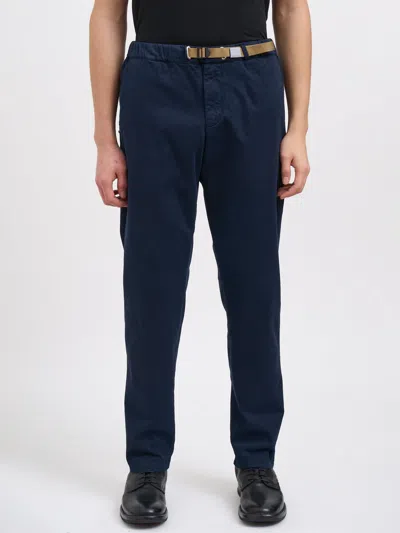 White Sand Stretch Cotton Trousers In Blue