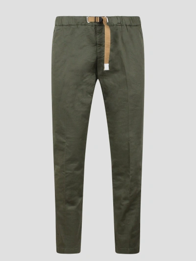 White Sand Stretch Cotton Trousers In Green