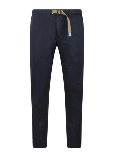 White Sand Stretch Cotton Trousers In Blue Navy