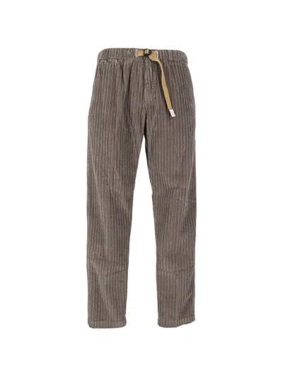 White Sand Striped Corduroy Trousers In Brown