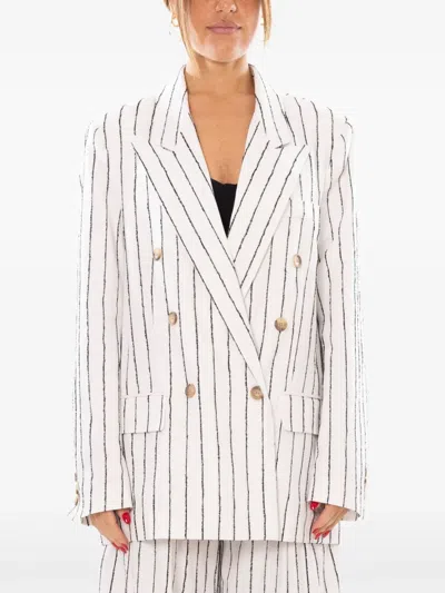 White Sand Striped Double-breasted Blazer In White