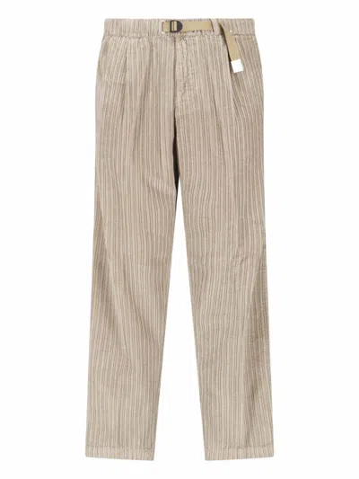 White Sand Striped Drawstring Trousers In Neutral