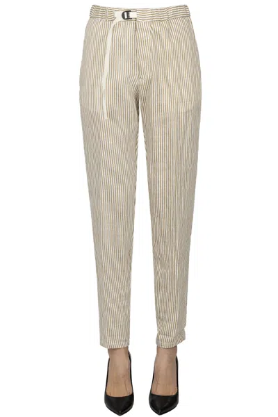 White Sand Striped Linen-blend Trousers In Burgundy