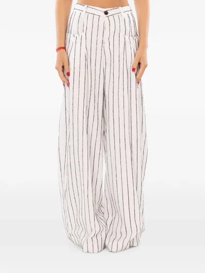 White Sand Striped Wide-leg Trousers In White