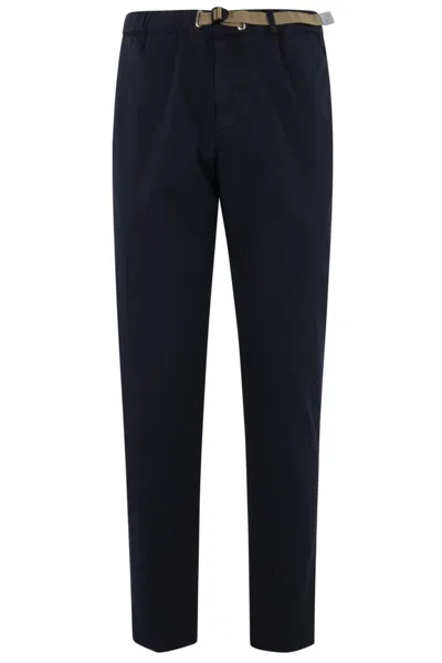 White Sand Tailored Cotton Trousers With Internal Belt In Black