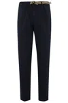White Sand Tailored Cotton Trousers With Internal Belt In Black