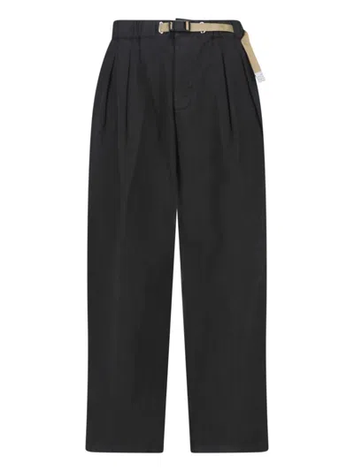 White Sand Mid-rise Straight-leg Pants With Adjustable Belt In Black