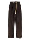 White Sand Corduroy Belted Trousers In Brown