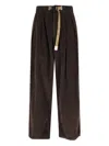 White Sand Corduroy Belted Trousers In Brown