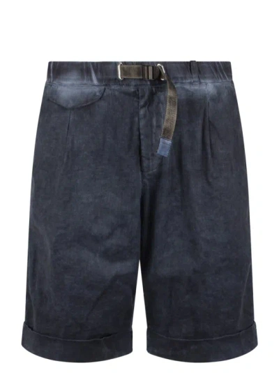 White Sand Washed Linen Shorts In Blue