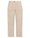 White Sand Woman Pants Beige Size 10 Cotton, Elastane