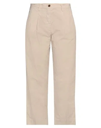 White Sand Woman Pants Beige Size 10 Cotton, Elastane