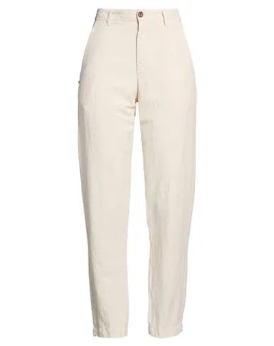 White Sand Woman Pants Beige Size 4 Lyocell, Linen