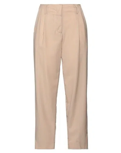 White Sand Woman Pants Beige Size 8 Virgin Wool In Pink