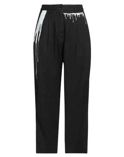 White Sand Woman Pants Black Size 6 Linen, Cotton, Elastane