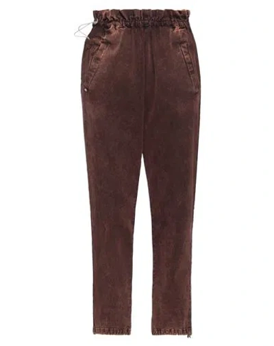 White Sand Woman Pants Brown Size 6 Cotton, Elastane