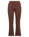 White Sand Woman Pants Brown Size 6 Cotton, Polyester, Elastane