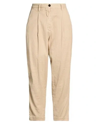 White Sand Woman Pants Camel Size 6 Linen, Cotton, Elastane In Neutral