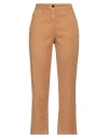 White Sand Woman Pants Camel Size 6 Linen, Cotton, Elastane In Beige