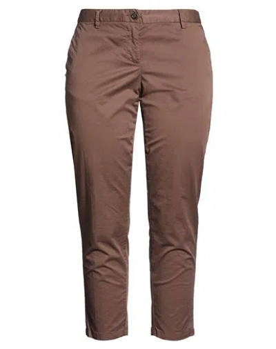 White Sand Woman Pants Dark Brown Size 12 Cotton, Elastane
