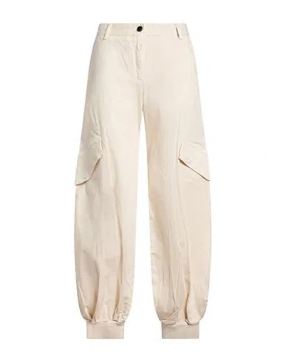 White Sand Woman Pants Ivory Size 6 Cotton, Elastane In Neutral