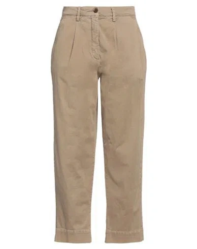 White Sand Woman Pants Khaki Size 6 Cotton, Elastane In Beige