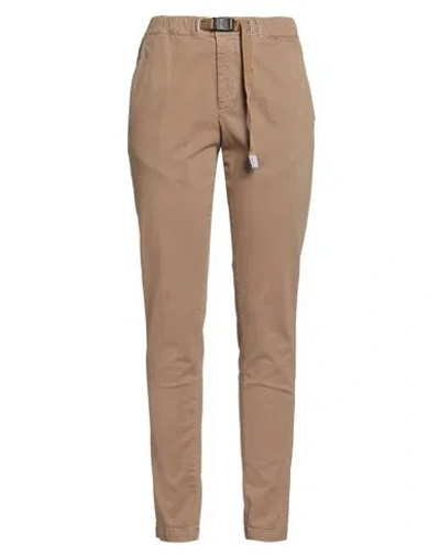 White Sand Woman Pants Light Brown Size 8 Cotton, Elastane